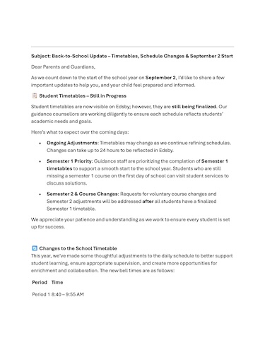 August Parent Update
