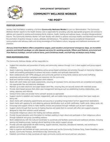 Click The Image To Open The Employment Opportunity Community Wellness Worker Re-Post PDF