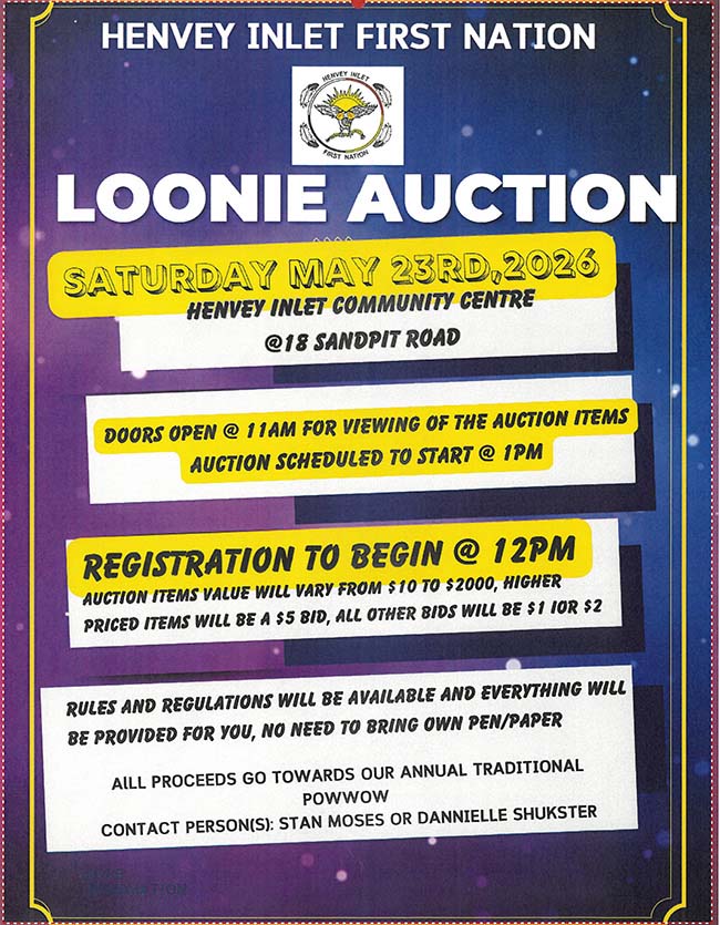 Henvey Inlet First Nation May 23 2026 Loonie Auction Announcement