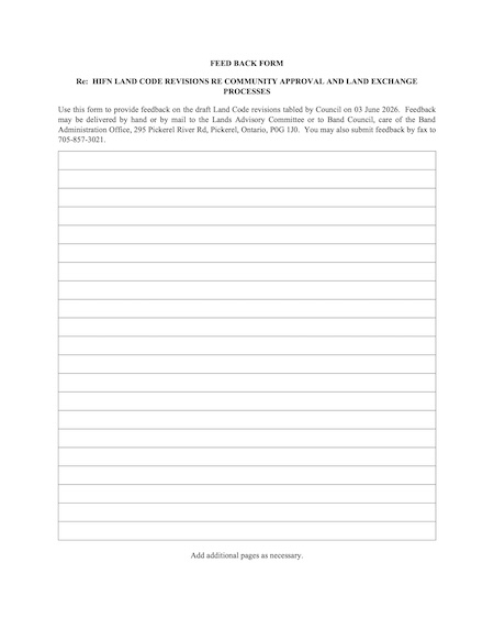 HIFN LAND CODE REVISIONS RE COMMUNITY APPROVAL AND LAND EXCHANGE PROCESSES