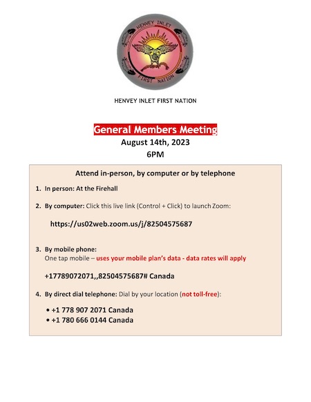 Henvey Inlet First Nation General Membership Meeting August 14th, 2023