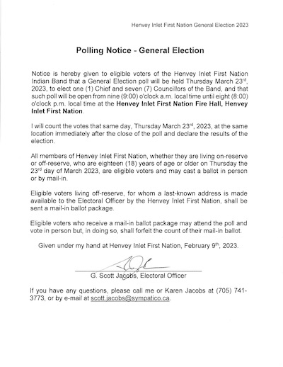 Henvey Inlet First Nation General Election 2023 Polling Notice General Election