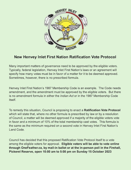 New Henvey Inlet First Nation Ratification Vote Protocol